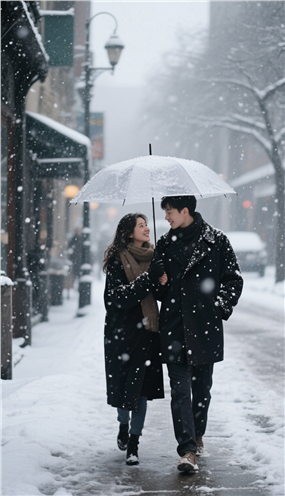 冬季下雪天氛围感街拍情侣图片